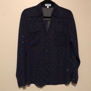 Express Tops - Blue Express Portofino Shirt with red hearts Express Tops - Blue Express Portofino Shirt with red hearts